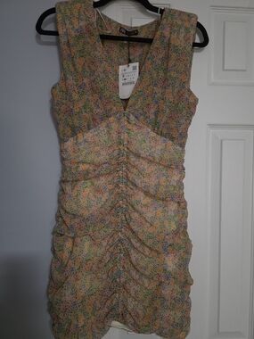 Zara Pastel Floral V-Neck Dress